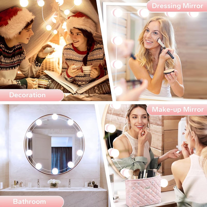 Bairth LED Vanity Lights For Mirror, Pink Vanity Light Stick on with 10 Dimmable Bulbs, 3000K 4000K 6500K & 10 Level Brightness Adjustable USB Cable Hollywood Mirror Lights for Makeup Dressing Room Bathroom - Image 3